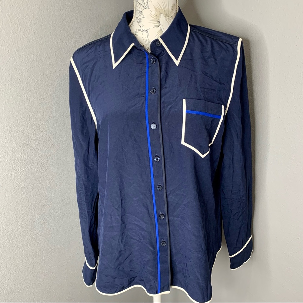 Tory Burch Contrast Binding Silk Button Top 12 - Picture 2 of 7